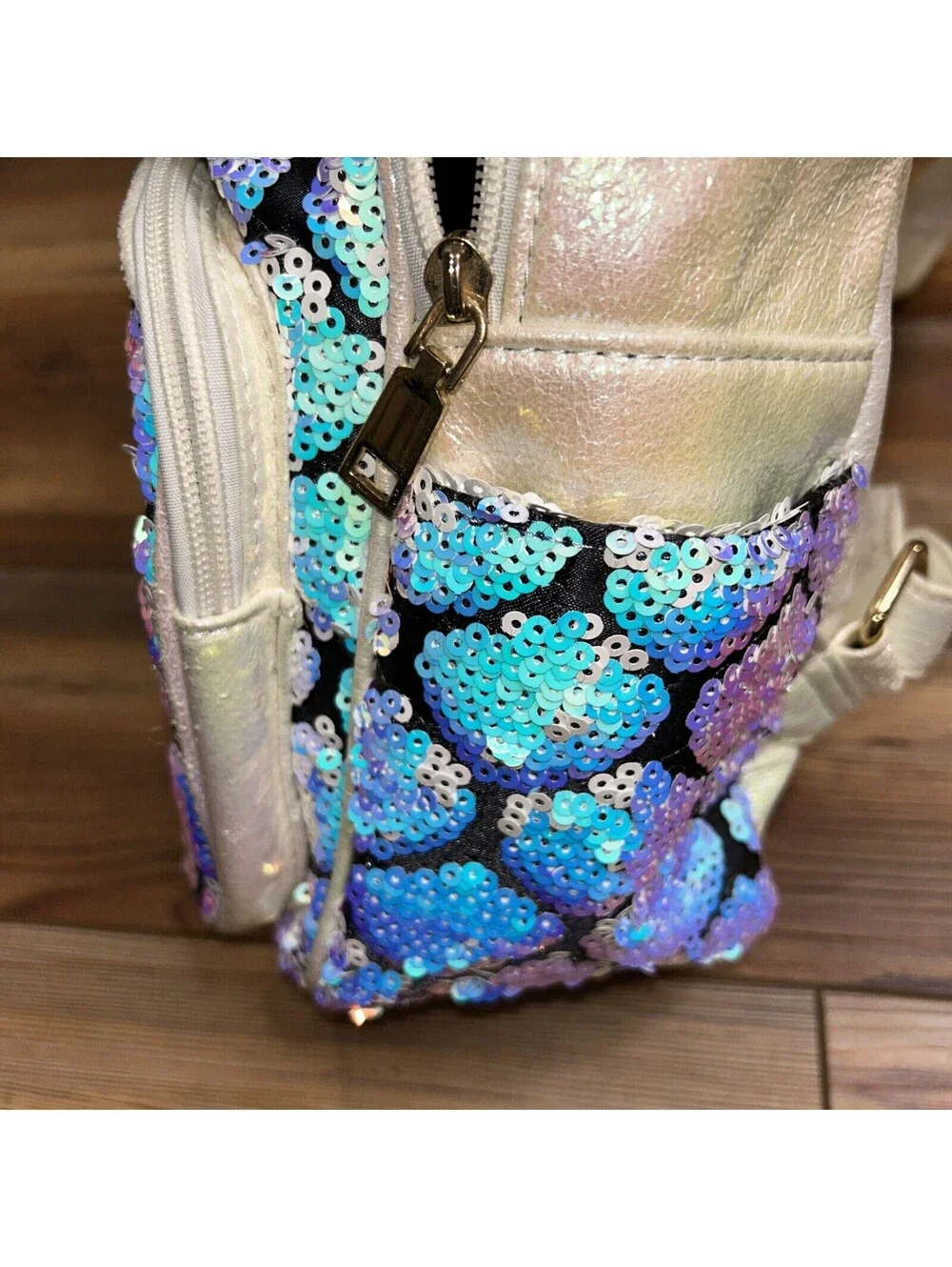 Girls White Sequence And Shimmer Backpack Small